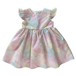 Blueberry Boulevard Toddler Girl Dress Rainbow Eyelet Ruffle Sleeve Bow Size 24M